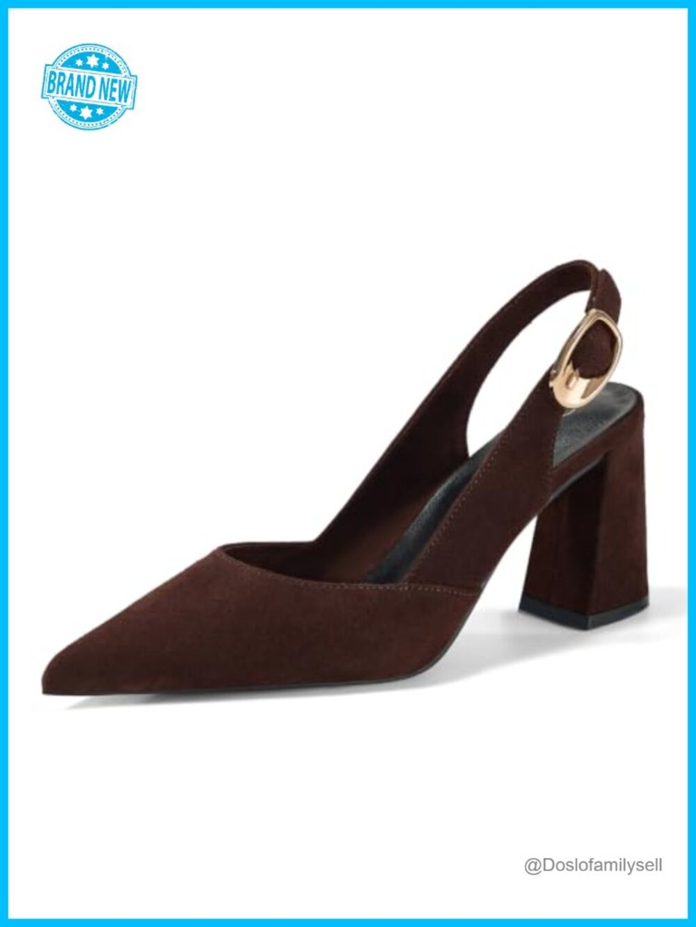 Womens Genuine Suede Pointed Toe Slingback Block Heel Pumps Dress Shoes